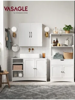 Songmics Badmöbel|Badezimmermöbel<Waschbeckenunterschrank in Weiß - (B)90 x (H)60 x (T)30 cm