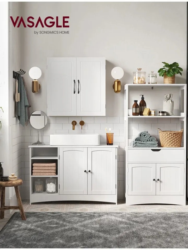 Songmics Badmöbel|Badezimmermöbel<Waschbeckenunterschrank in Weiß - (B)90 x (H)60 x (T)30 cm