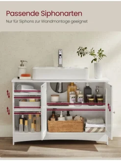 Songmics Badmöbel|Badezimmermöbel<Waschbeckenunterschrank in Weiß - (B)90 x (H)60 x (T)30 cm
