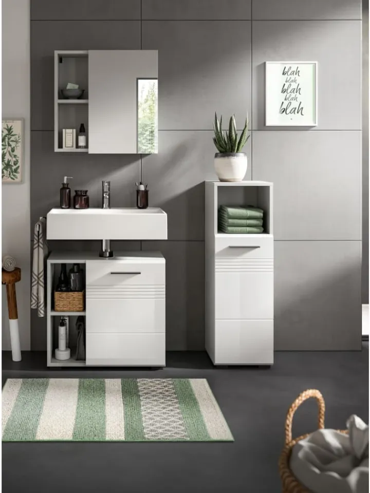 xonox.home Badmöbel<Waschbeckenunterschrank in hellgrau/weiß hochglanz - (B) 60 x (H) 56 x (T) 32