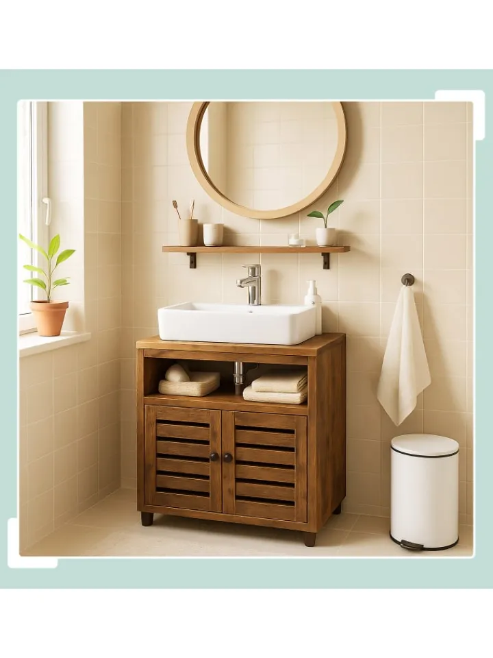relaxdays Badezimmermöbel|Badmöbel<Waschbeckenunterschrank in Braun - (B)60 x (H)63 x (T)30 cm