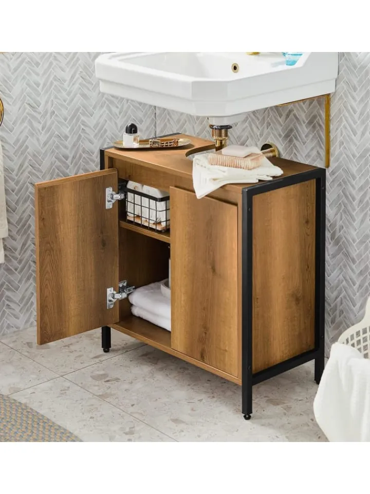 SoBuy Badmöbel|Badezimmermöbel<Waschbeckenunterschrank in Braun - (B)60 x (H)60 x (T)30cm