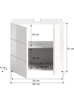 xonox.home Badezimmermöbel<Waschbeckenunterschrank in weiß/weiß hochglanz - (B) 60 x (H) 56 x (T) 32
