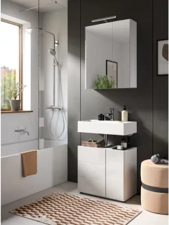 xonox.home Badezimmermöbel<Waschbeckenunterschrank in weiß/weiß hochglanz - (B) 60 x (H) 56 x (T) 32