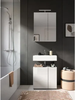 xonox.home Badezimmermöbel<Waschbeckenunterschrank in weiß/weiß hochglanz - (B) 60 x (H) 56 x (T) 32