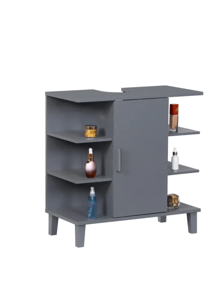 relaxdays Badmöbel<Waschbeckenunterschrank in Grau - (B)64 x (H)65 x (T)31 cm