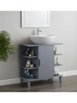 relaxdays Badmöbel<Waschbeckenunterschrank in Grau - (B)64 x (H)65 x (T)31 cm