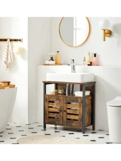Songmics Badmöbel|Badezimmermöbel<Waschbeckenunterschrank in Braun/ Schwarz - (B)60 x (H)60 x (T)30 cm