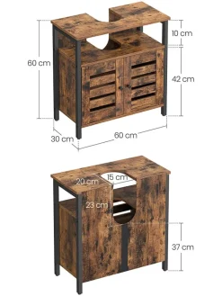 Songmics Badmöbel|Badezimmermöbel<Waschbeckenunterschrank in Braun/ Schwarz - (B)60 x (H)60 x (T)30 cm