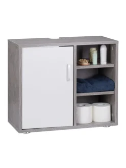 relaxdays Badmöbel<Waschbeckenunterschrank in Grau - (B)60 x (H)51 x (T)32 cm