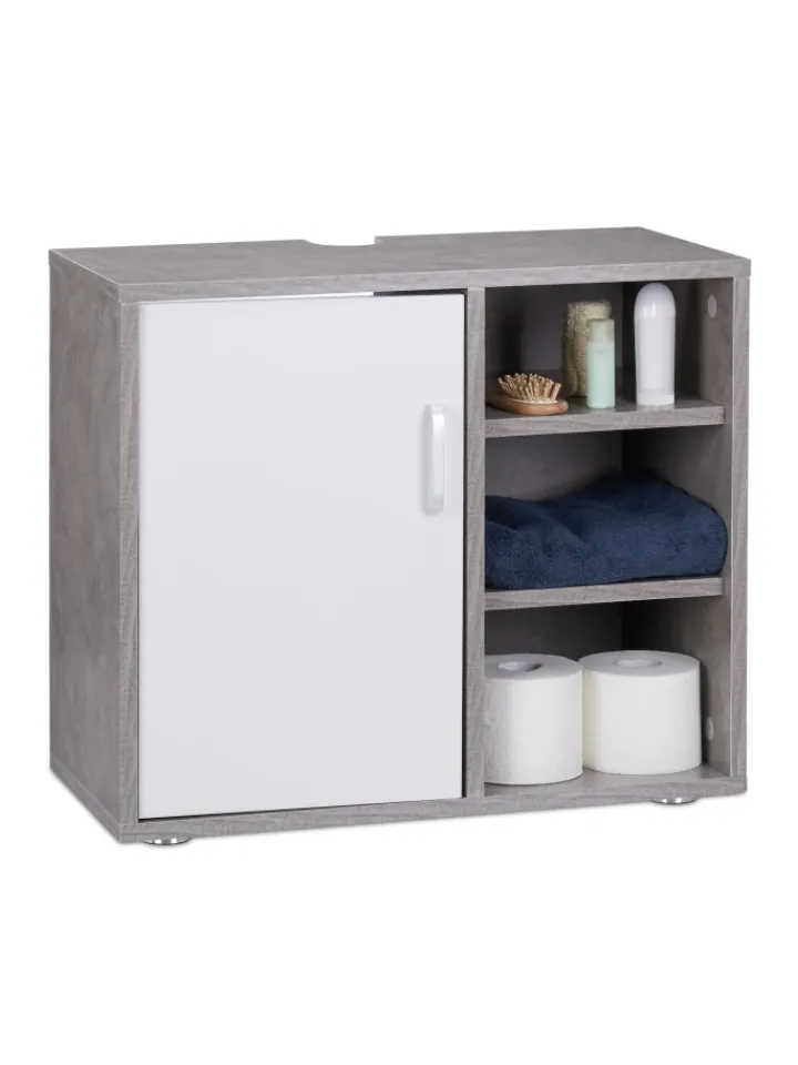 relaxdays Badmöbel<Waschbeckenunterschrank in Grau - (B)60 x (H)51 x (T)32 cm