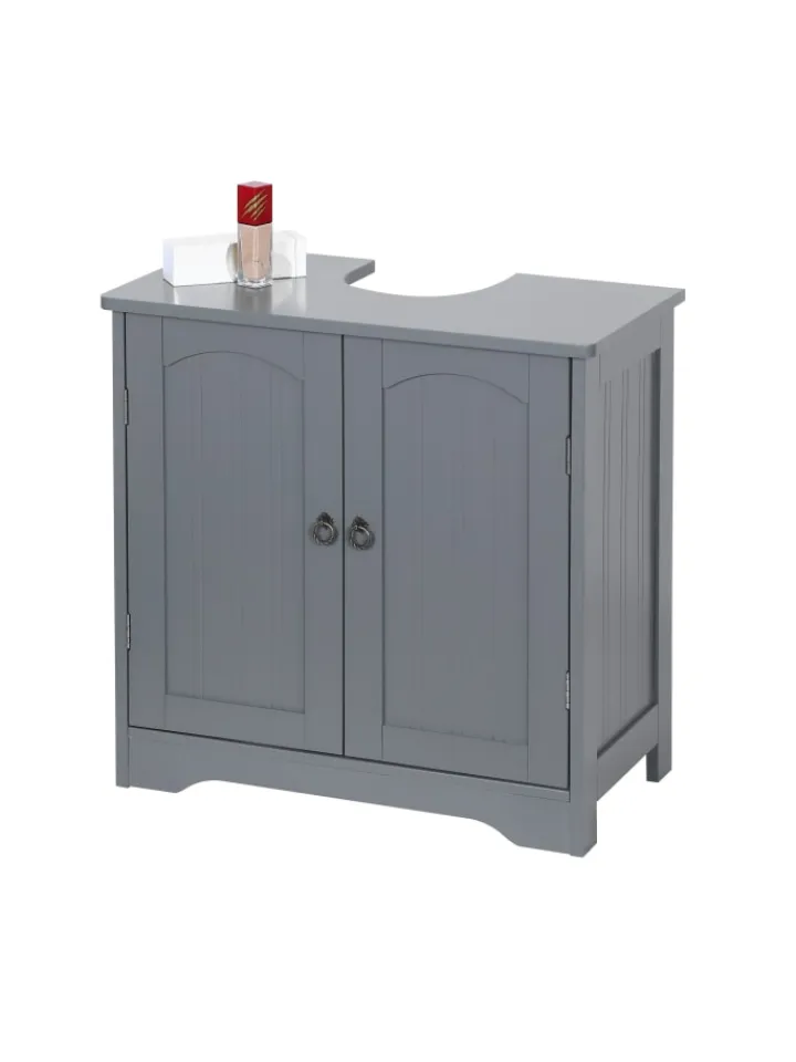 relaxdays Badezimmermöbel<Waschbeckenunterschrank in Grau - (B)60 x (H)60 x (T)30 cm