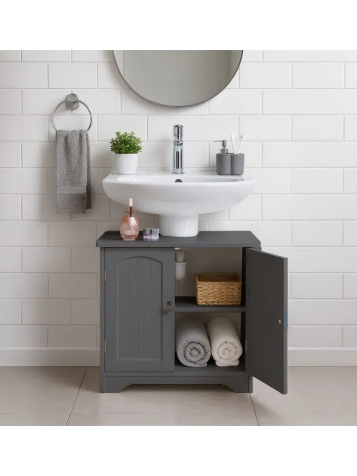 relaxdays Badezimmermöbel<Waschbeckenunterschrank in Grau - (B)60 x (H)60 x (T)30 cm