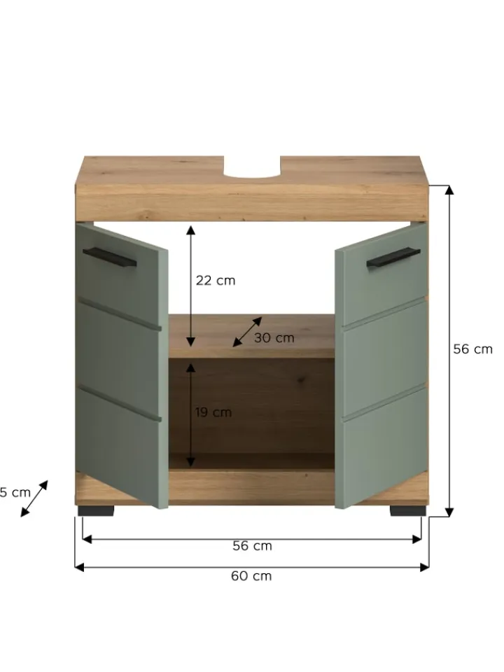 xonox.home Badezimmermöbel<Waschbeckenunterschrank in Artisan Eiche/Salbei - (B) 60 x (H) 56 x (T) 34