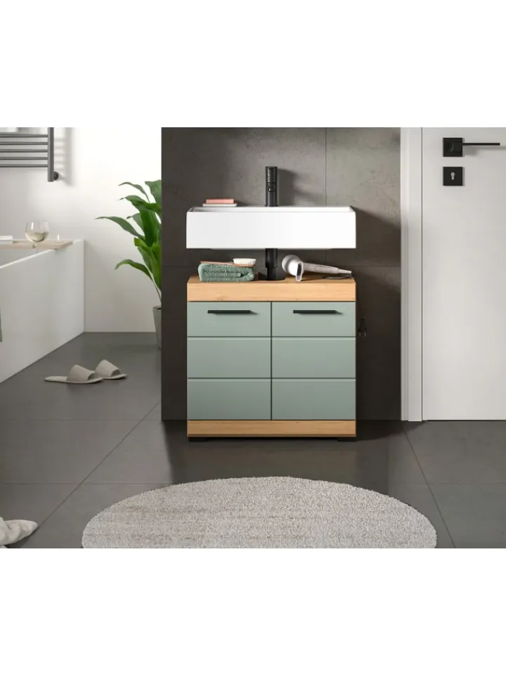 xonox.home Badezimmermöbel<Waschbeckenunterschrank in Artisan Eiche/Salbei - (B) 60 x (H) 56 x (T) 34