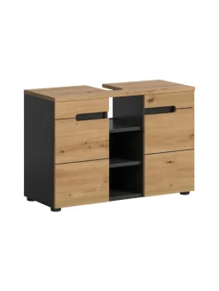 xonox.home Badezimmermöbel<Waschbeckenunterschrank in Basalt grau/Artisan Eiche - (B) 80 x (H) 55 x (T) 34