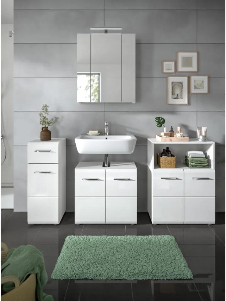 xonox.home Badmöbel|Badezimmermöbel<Waschbeckenunterschrank in Weiß/Weiß Hochglanz - (B) 60 x (H) 54 x (T) 30