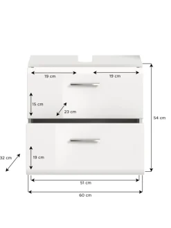 xonox.home Badezimmermöbel|Badmöbel<Waschbeckenunterschrank in Weiß/Weiß Hochglanz - (B) 60 x (H) 54 x (T) 30
