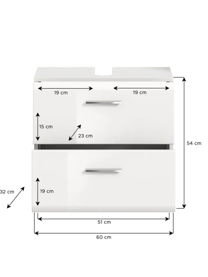 xonox.home Badezimmermöbel|Badmöbel<Waschbeckenunterschrank in Weiß/Weiß Hochglanz - (B) 60 x (H) 54 x (T) 30