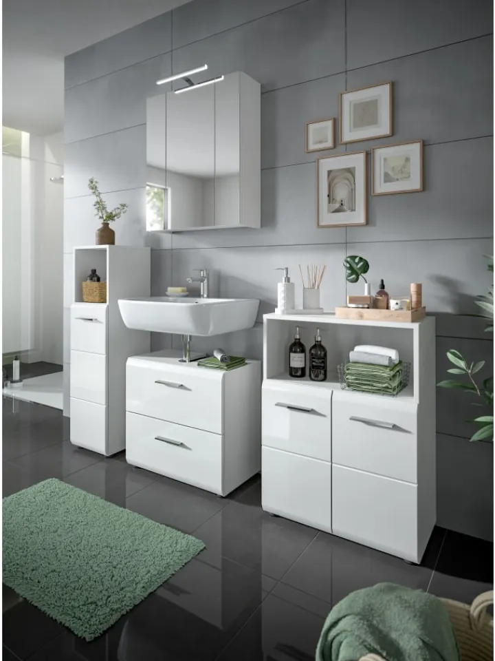 xonox.home Badezimmermöbel|Badmöbel<Waschbeckenunterschrank in Weiß/Weiß Hochglanz - (B) 60 x (H) 54 x (T) 30