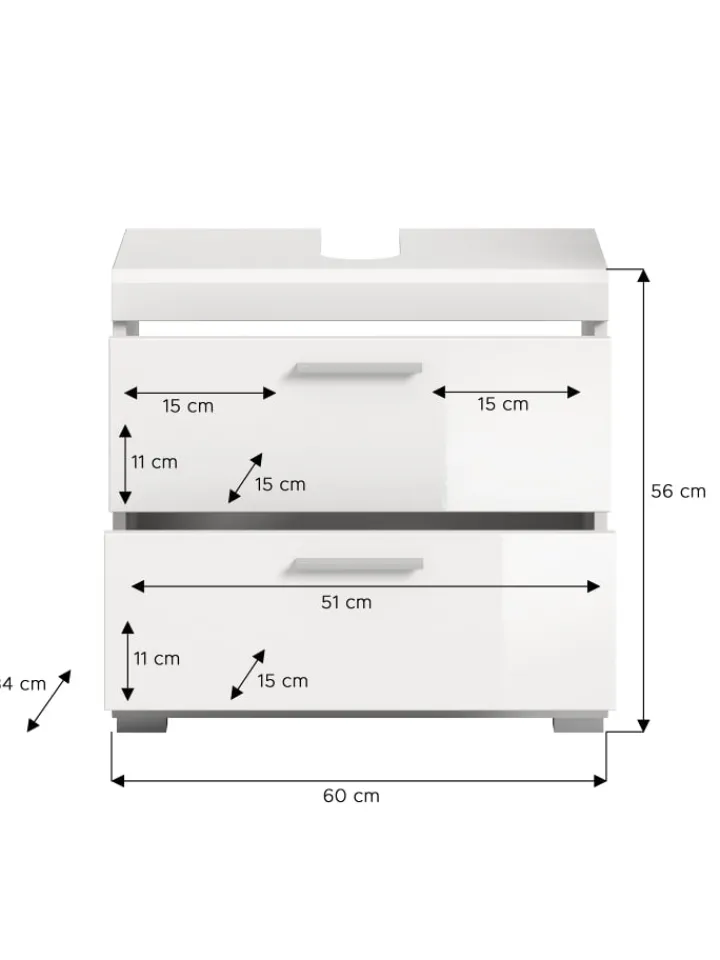 xonox.home Badmöbel|Badezimmermöbel<Waschbeckenunterschrank in weiß/weiß hochglanz - (B) 60 x (H) 56 x (T) 37