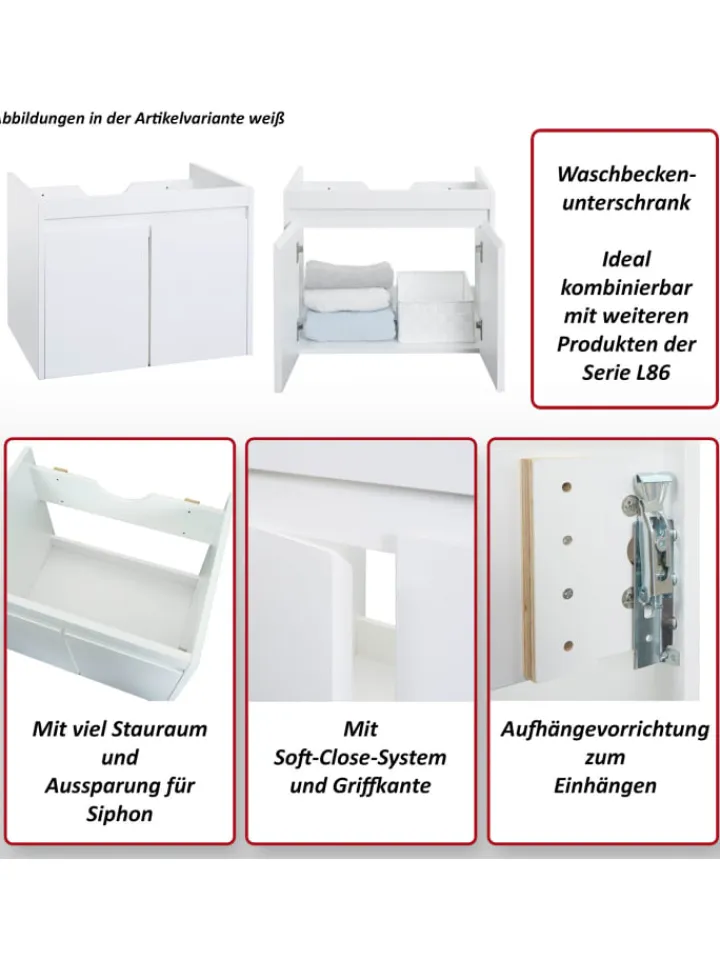 MCW Badezimmermöbel<Waschbeckenunterschrank L86, Schwarz