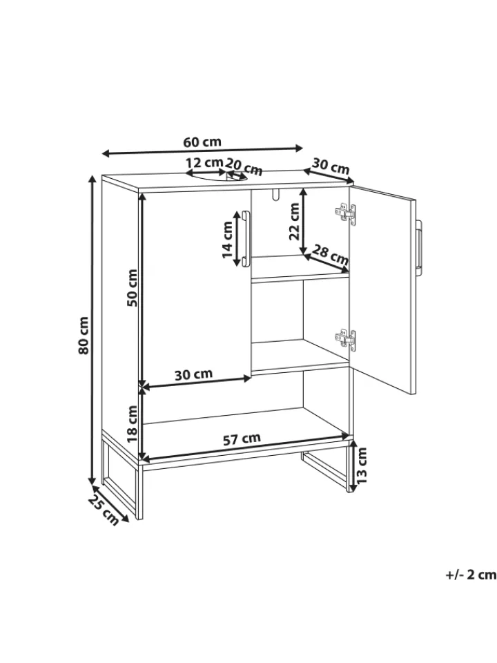 Beliani Badezimmermöbel<Waschbeckenunterschrank MISCANTI in Braun/Schwarz - (W) 60 x (H) 80 x (L) 30 cm