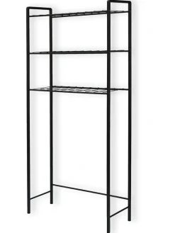 Evila Badmöbel|Badezimmermöbel<Waschmaschinen-Regal "Nigel" in Schwarz - (B)68 x (H)150 x (T)24 cm