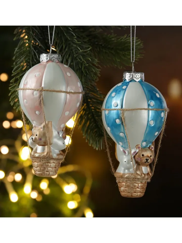 MARELIDA Weihnachtsschmuck<Weihnachtsbaumschmuck Ballon mit Bär und Hase H: 13cm in blau