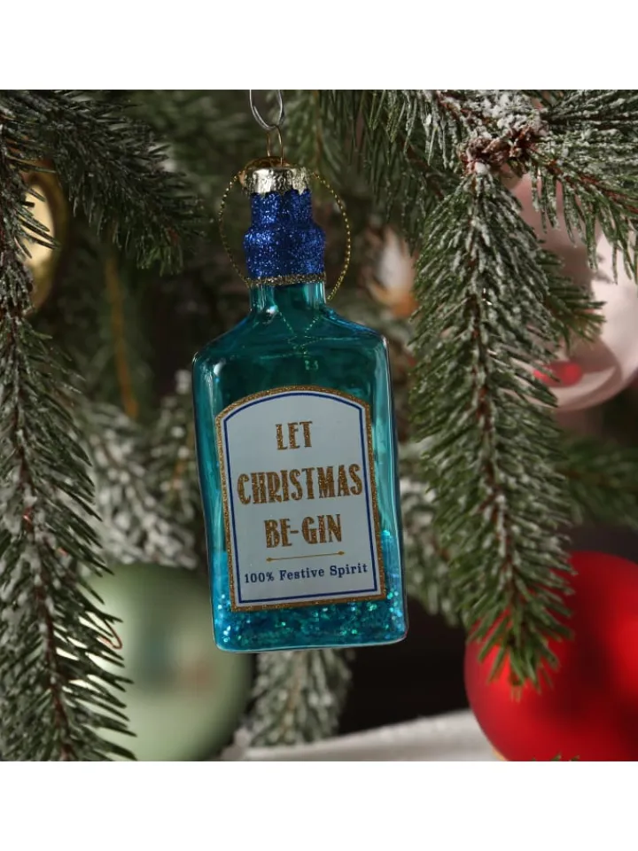 MARELIDA Weihnachtsschmuck<Weihnachtsbaumschmuck GIN Flasche Glas mundgeblasen H: 12cm in blau