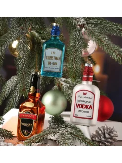 MARELIDA Weihnachtsschmuck<Weihnachtsbaumschmuck GIN Flasche Glas mundgeblasen H: 12cm in blau