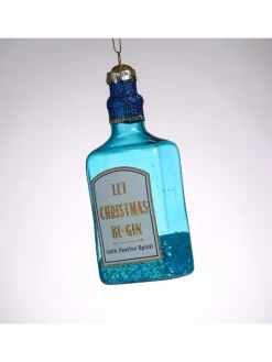 MARELIDA Weihnachtsschmuck<Weihnachtsbaumschmuck GIN Flasche Glas mundgeblasen H: 12cm in blau