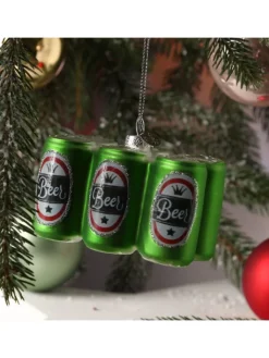 MARELIDA Weihnachtsschmuck<Weihnachtsbaumschmuck SIXPACK Bier aus Glas H: 5,1cm in grün