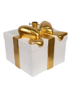 Clayre & Eef Künstliche Weihnachtsbäume<Weihnachtsbaumständer in Weiß/ Gold - (B)36 x (H)35 x (T)33 cm