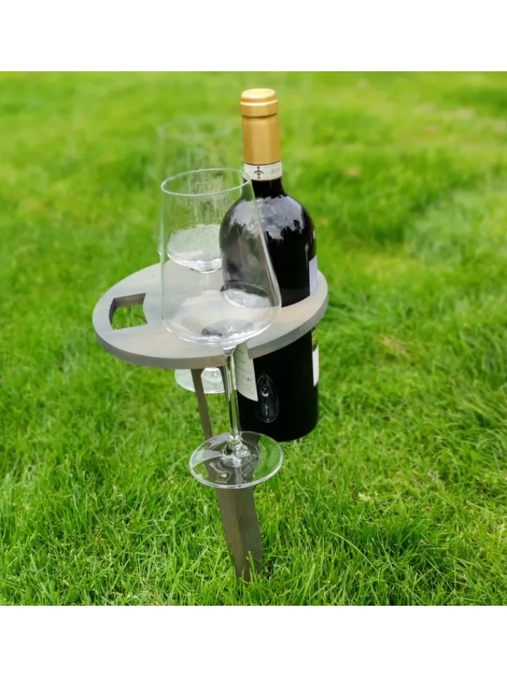 UNUS Gartenmöbel<Weinhalter klappbar ,Weintisch aus Bambus in Grau