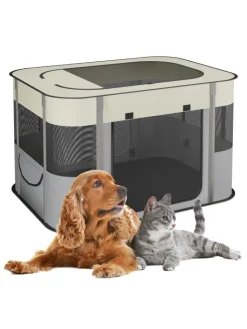 relaxdays Hunde<Welpenauslauf in Mehrfarbig - (B)90 x (H)60 x (T)68 cm