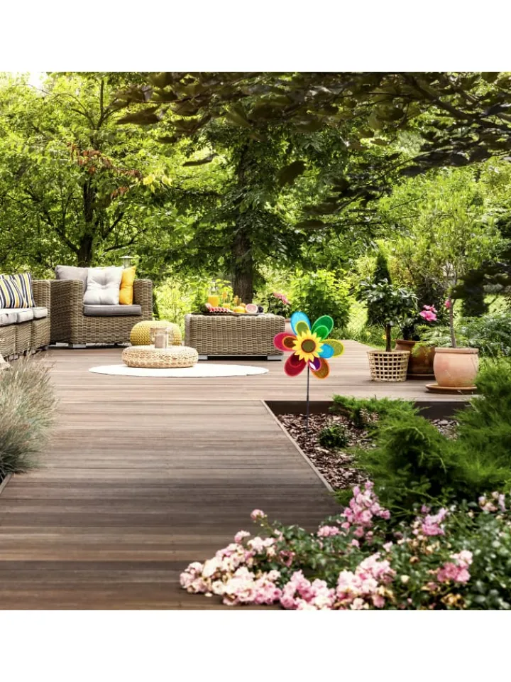 relaxdays Gartendekoration<Windrad Blume in Bunt - (B)37,5x (H)74,5 x (T)14 cm