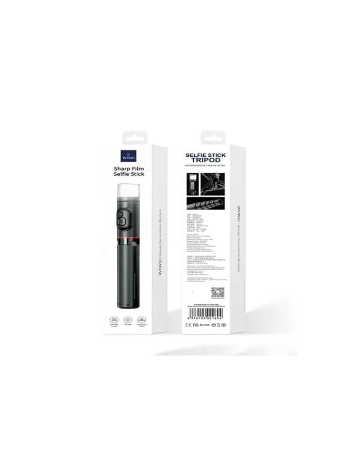 WIWU Foto & Video<- Selfie Stick Wi-SE003 mit Stativfunktion und LED-Licht in Schwarz