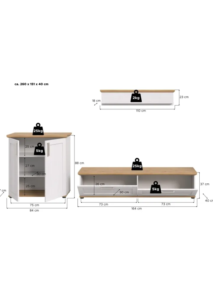 xonox.home Möbel-Sets<Wohnkombination (B/H/T: 260x151x40 cm) in Sibiu Lärche Nachbildung