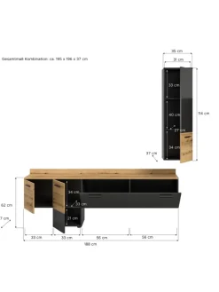 xonox.home Möbel-Sets<Wohnwand (B/H/T: 195x196x37 cm) in Grau inkl. Rückwandbeleuchtung