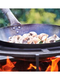 GORANDO Grillen<WOK Pfanne für Gasherd Grill Eisen mit Holzgriff D: 32cm