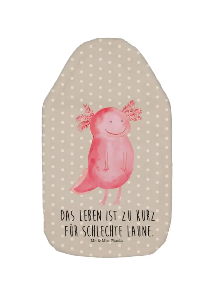 Mr. & Mrs. Panda Wärmflaschen & -Kissen<Wärmekissen Axolotl Glücklich mit Spruch in Grau Pastell