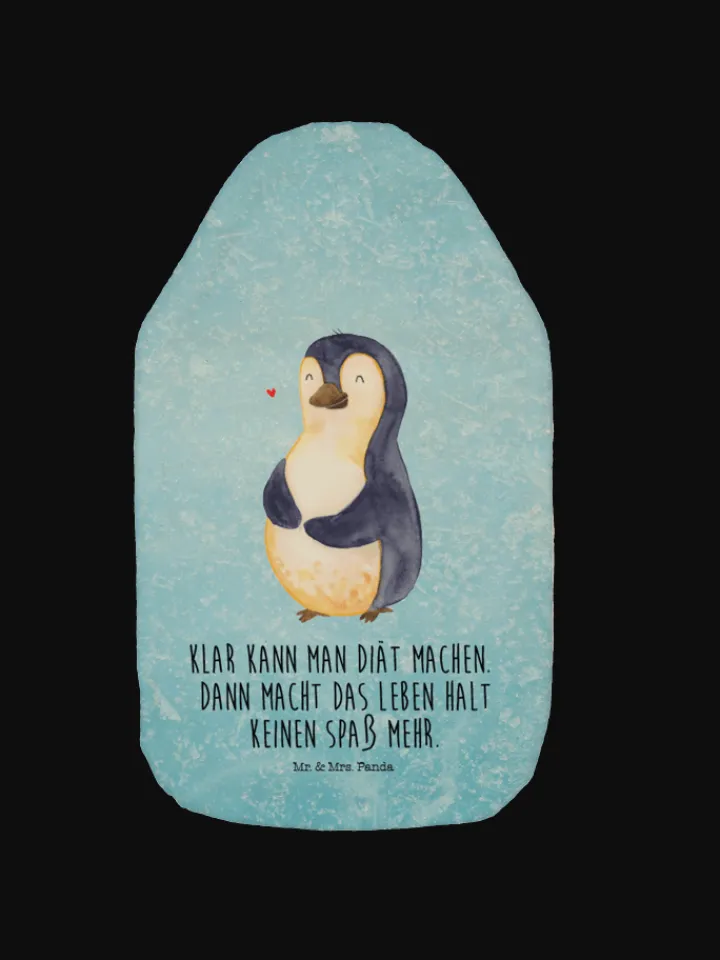 Mr. & Mrs. Panda Wärmflaschen & -Kissen<Wärmekissen Pinguin Diät mit Spruch in Eisblau