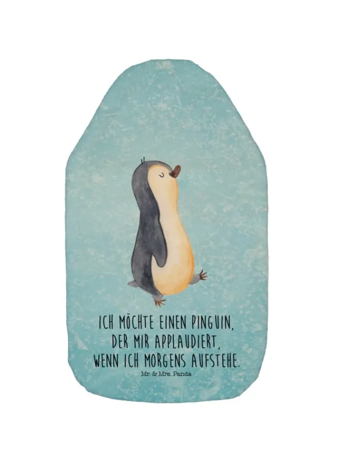 Mr. & Mrs. Panda Wärmflaschen & -Kissen<Wärmekissen Pinguin mHerzieren mit Spruch in Eisblau