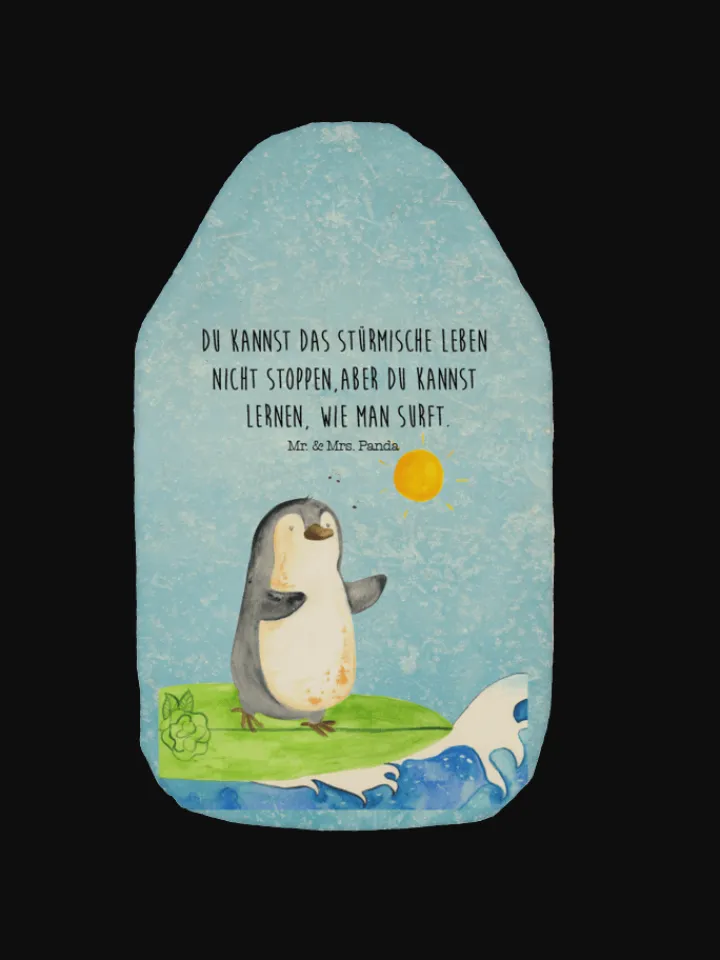 Mr. & Mrs. Panda Wärmflaschen & -Kissen<Wärmekissen Pinguin Surfer mit Spruch in Eisblau