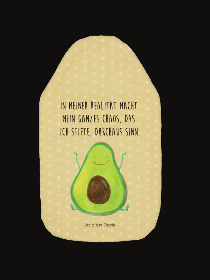 Mr. & Mrs. Panda Wärmflaschen & -Kissen<Wärmflasche Avocado Glücklich mit Spruch in Gelb Pastell