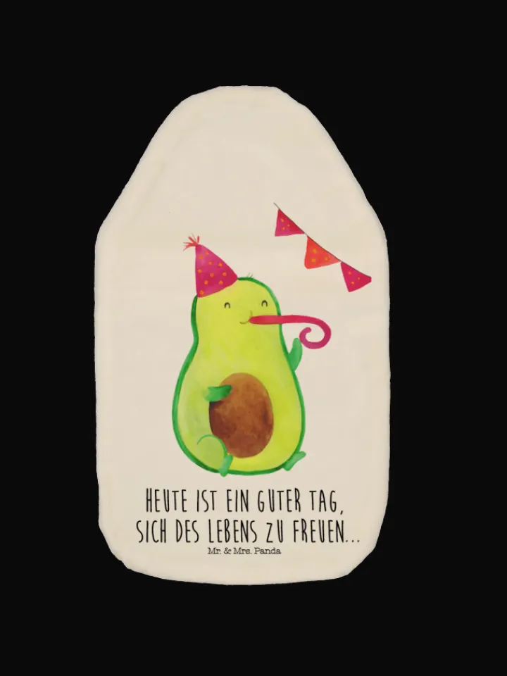 Mr. & Mrs. Panda Wärmflaschen & -Kissen<Wärmflasche Avocado Party mit Spruch in Weiß