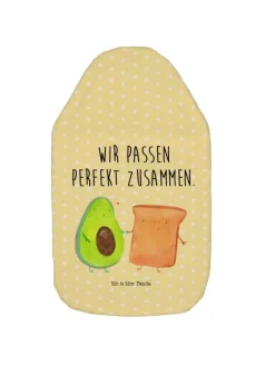 Mr. & Mrs. Panda Wärmflaschen & -Kissen<Wärmflasche Avocado Toast mit Spruch in Gelb Pastell