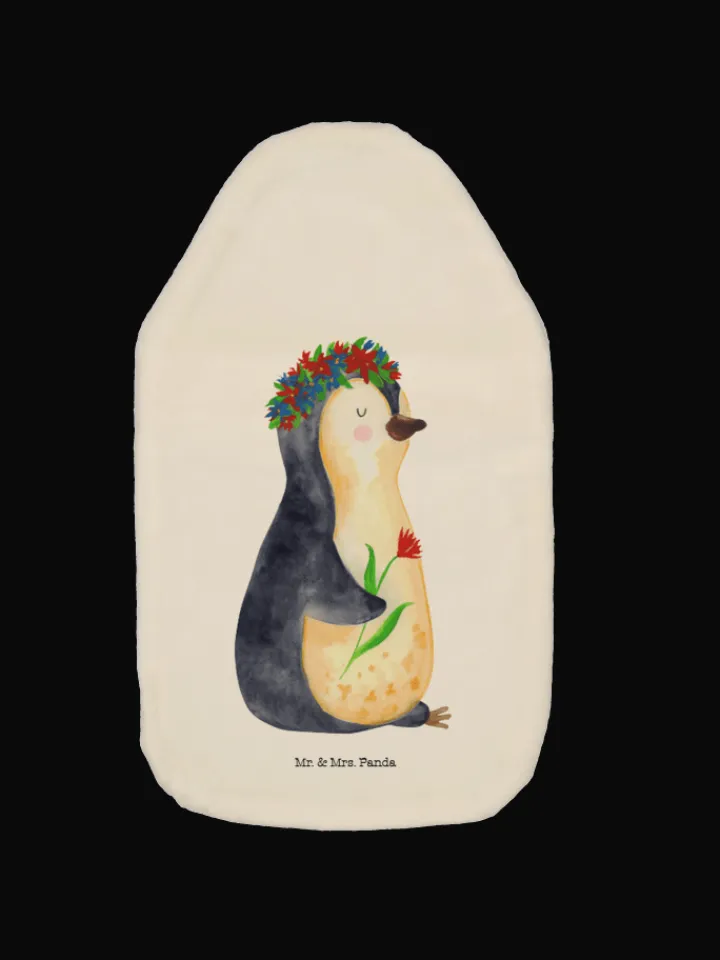 Mr. & Mrs. Panda Wärmflaschen & -Kissen<Wärmflasche Pinguin Blumen ohne Spruch in Weiß