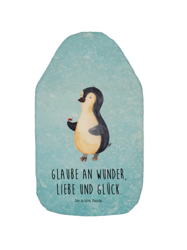 Mr. & Mrs. Panda Wärmflaschen & -Kissen<Wärmflasche Pinguin Marienkäfer mit Spruch in Eisblau